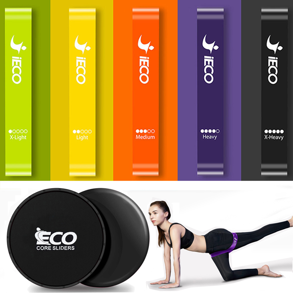 Resistance Loop Exercise Bands (5), Dual Sided Exercise Core Sliders (2)